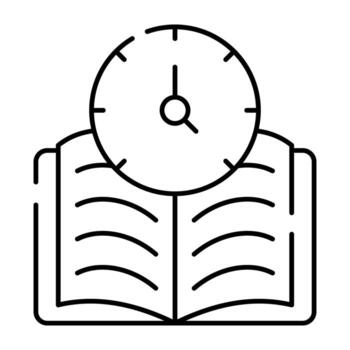 Clock with booklet, icon of study time vector