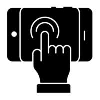 Hand touching the mobile screen showcasing finger tap vector