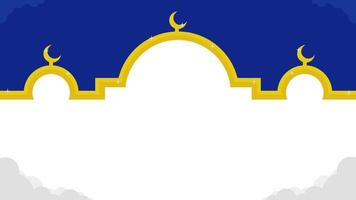 islamic blue and yellow vector template background with mosque shape and empty space for text