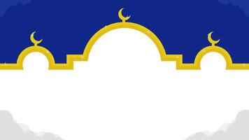 islamic blue and yellow vector template background with mosque shape and empty space for text