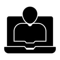 Avatar inside laptop, solid design of online student vector