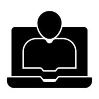 Avatar inside laptop, solid design of online student vector