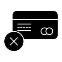 Bank card with cross mark, solid design of card not accepted vector