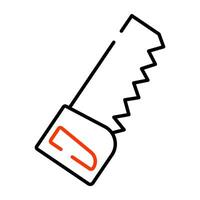 A wood cutting tool icon, linear design of saw vector