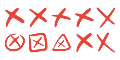 Hand drawn doodle red cross mark, x mark set vector