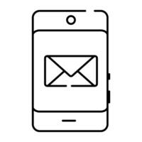 Letter inside smartphone, linear design of mobile mail vector