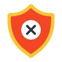 Cross sign on shield denoting concept of no shield vector