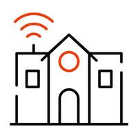 Architecture with wifi signals denoting concept of smart building vector