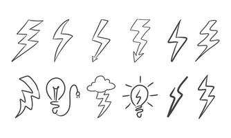 Hand drawn doodle thunder lighting set vector