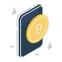 A creative design icon of mobile bitcoin vector