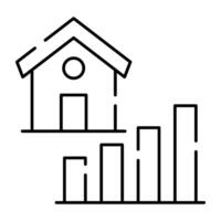 Home with bar chart, linear design icon of property chart vector