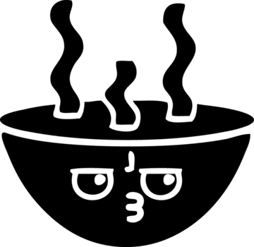 Linie Zeichnung Karikatur von ein Schüssel von heiß Suppe solide schwarz Symbol png
