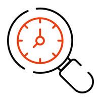 Clock under magnifying glass, icon of time research vector