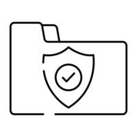 Document case with shield, linear design of secure folder vector