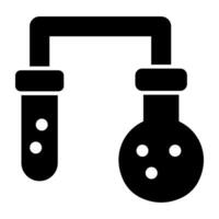 Test tube connected with flask, icon of experiment vector