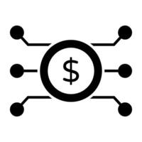 Dollar with nodes, icon of financial network vector