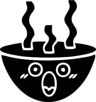 Linie Zeichnung Karikatur von ein Schüssel von heiß Suppe solide schwarz Symbol png