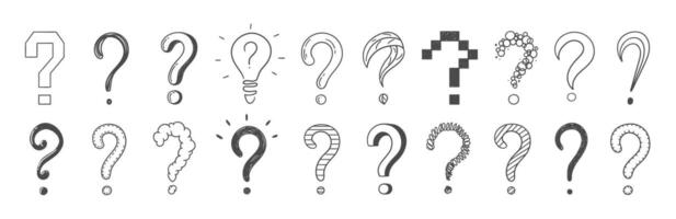 Hand drawn question marks, doodle set collection vector