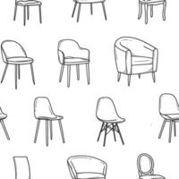 a set of chairs and armchairs drawn in a doodle sketch. vector illustration.