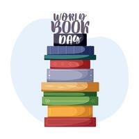 World book day. Big stack of various books isolated on a white background. Pile of colorful books. Hand drawn educational vector illustration