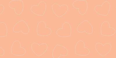 Simple peach fuzz background. Pattern with white dashed line hearts. Cute Valentine's Day pattern for packaging, background, card, banner vector