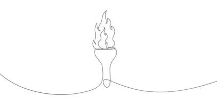 antorcha símbolo, continuo línea dibujo. símbolo fuego, llameante y calor. aislado contorno antorcha en blanco antecedentes. antorcha para imprimir, web diseño publicidad. vector ilustración.