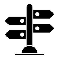 Direction post icon in solid design, road board vector