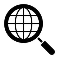 Globe under magnifying glass, flat design of search browser vector
