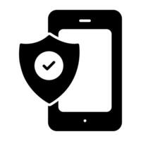 Shield inside smartphone, vector design of mobile security