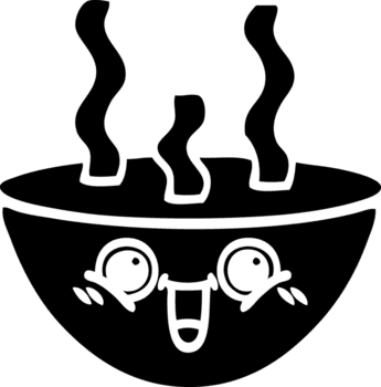 Linie Zeichnung Karikatur von ein Schüssel von heiß Suppe solide schwarz Symbol png