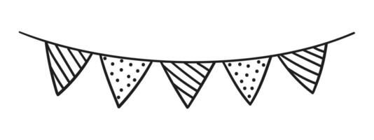 Set of Doodle flags for decoration. Garland black lines sketch. hand drawn vector illustration. Drawing doodles. holiday oatmeal
