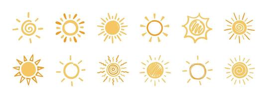 Cute doodle sun set. Set of illustrations in hand drawn style. vector