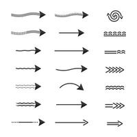 Arrows direction of movement, a set of black arrows of different shapes dotted twisted pointers landmarks. Vector elements isolate