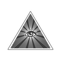 All-seeing eye on pyramid of freemasons symbols of occultism, illuminati secret society, Vector elements isolated on white