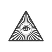 All-seeing eye on pyramid of freemasons symbols of occultism, illuminati secret society, Vector elements isolated on white