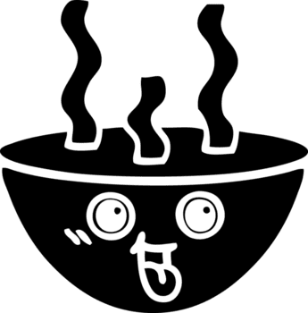 Linie Zeichnung Karikatur von ein Schüssel von heiß Suppe solide schwarz Symbol png