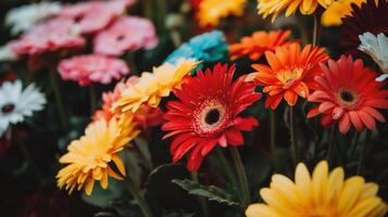 ai generado vistoso gerbera flores en el jardín foto