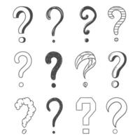 Hand drawn question marks, doodle set collection vector