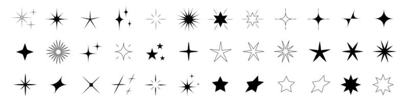 Set of star shapes. Retro futuristic sparkle icons collection. Vector set of Y2K style.