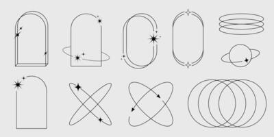 conjunto de geométrico formas en de moda 90s estilo. negro de moda diseño con marco, Brillantina, corazón, círculo, estrella, líneas, antiguo estatuas vector