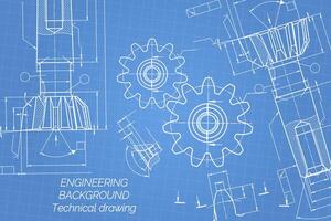 Mechanical engineering drawings on blue background. Tap tools, borer. Technical Design. Cover. Blueprint. Vector illustration.