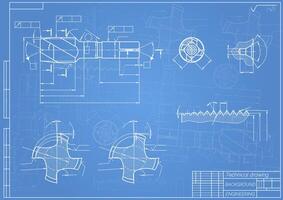 mecánico Ingenieria dibujos en azul antecedentes. grifo herramientas, taladrador. técnico diseño. cubrir. Plano. vector ilustración.