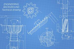 Mechanical engineering drawings on blue background. Tap tools, borer. Technical Design. Cover. Blueprint. Vector illustration.