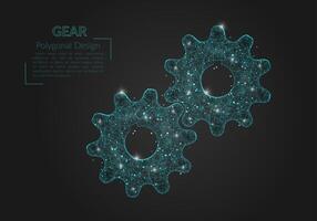 Abstract isolated blue image of a gear. Polygonal illustration looks like stars in the blask night sky in spase or flying glass shards. Digital design for website, web, internet vector