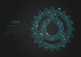 Abstract isolated blue image of a gear. Polygonal illustration looks like stars in the blask night sky in spase or flying glass shards. Digital design for website, web, internet vector