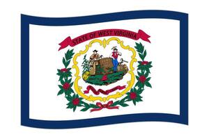 Waving flag of the West Virginia state. Vector illustration.