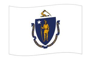 Waving flag of the Massachusetts state. Vector illustration.