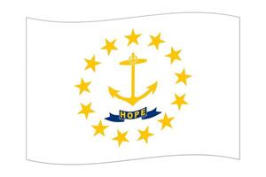 Waving flag of the Rhode Island state. Vector illustration.