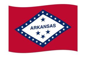 Waving flag of the Arkansas state. Vector illustration.