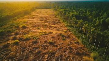 ai generado aéreo ver de Caña de azúcar plantación en Mañana ligero foto